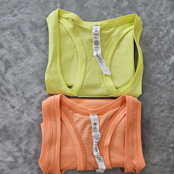 lululemon athletica Tops - lululemon athletica Neon Yellow and Coral Ribbed Racerback Tank Tops